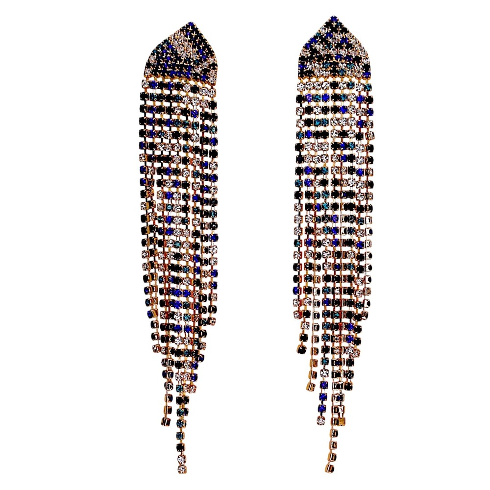 Swarovski Crystal Fringe Shoulder Duster Earrings Gold Sapphire Blue Black NWT